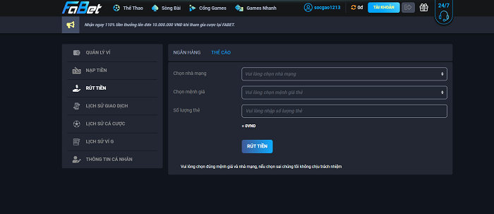 Rút tiền nhanh chóng, tiện lợi