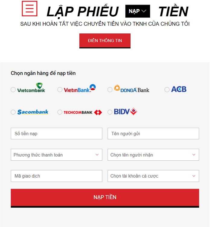 Hướng dẫn nạp tiền trên 388Bet