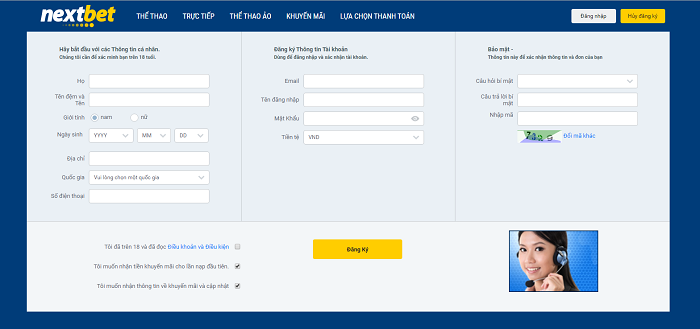 Đăng ký tài khoản Nextbet dễ dàng