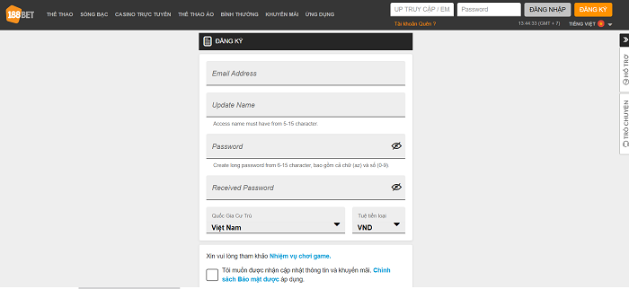 Đăng ký tài khoản 188Bet