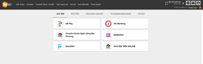 Nạp tiền trên 188Bet