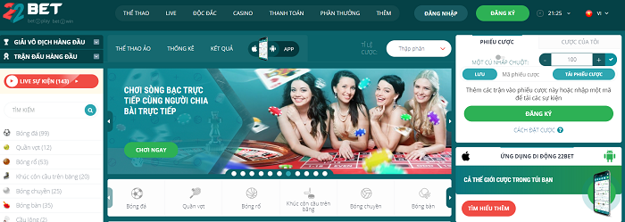 22Bet có giao diện thân thiện, dễ nhìn