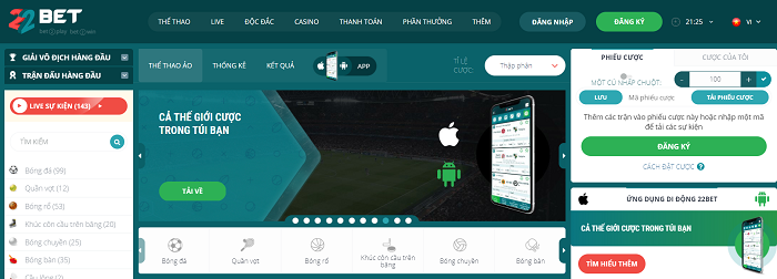 Người chơi có thể thư giãn linh động trên 22Bet với ứng dụng di động