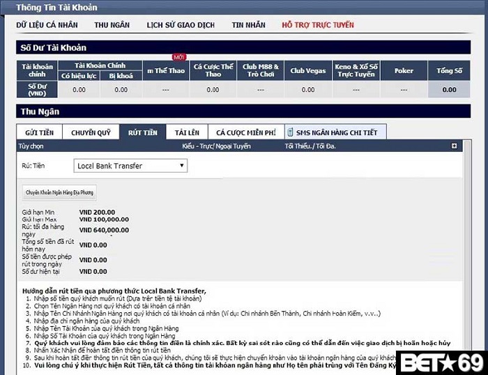 Rút tiền nhanh chóng trên M88