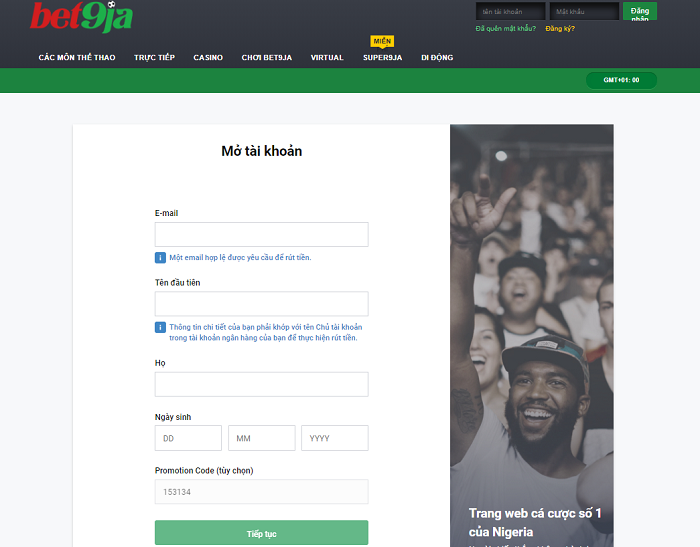 Đăng ký tài khoản Bet9ja