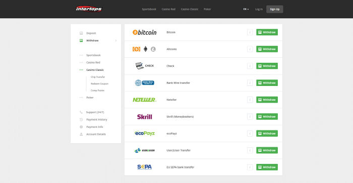 Thanh toán trên Intertops dễ dàng và nhanh chóng