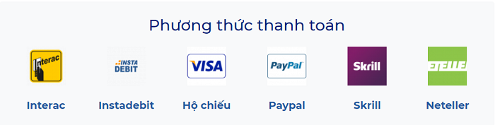 Các phương thức thanh toán trên Sports Interaction