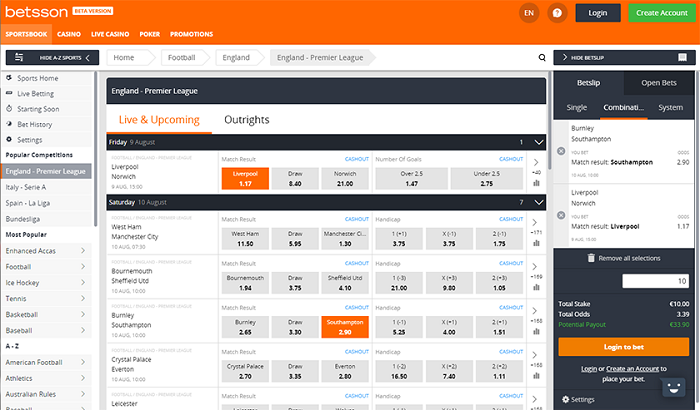 Giao diện nhà cái Betsson