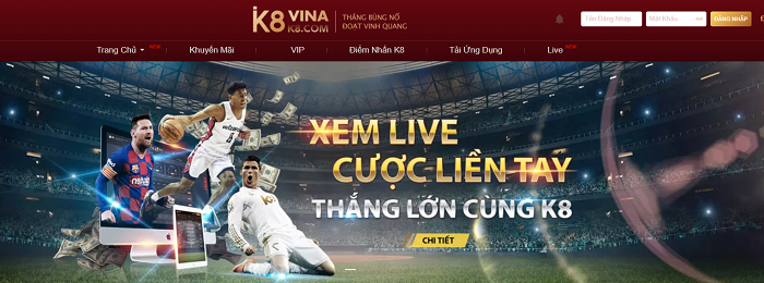 Giao diện trang chủ nhà cái K8