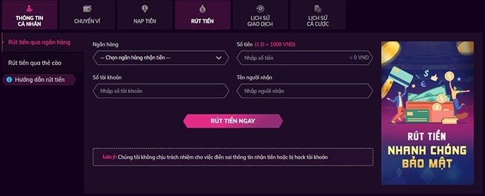 Cách rút tiền về tài khoản