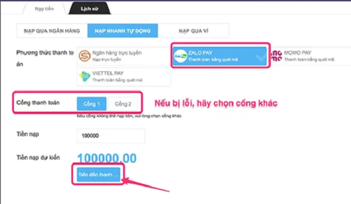 Nhiều hình thức nạp tiền vào tài khoản cá cược