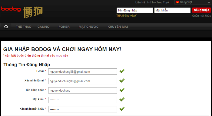 Cung cấp các thông tin cá nhân để tạo tài khoản