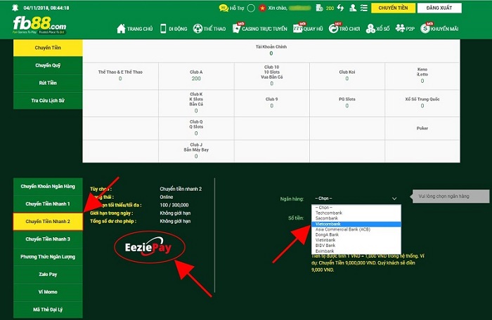 Nhiều phương thức nạp tiền cá cược