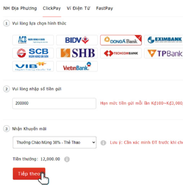 Các cách nạp tiền vào tài khoản Vwin