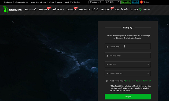 Đăng ký tài khoản JBO đơn giản, nhanh chóng