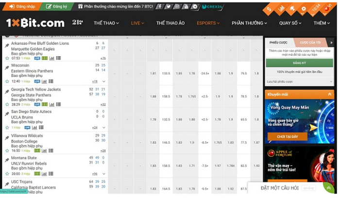 Nhà cái 1xBit cung cấp nhiều tỷ lệ kèo cược rõ ràng, chi tiết