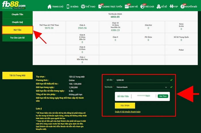 Rút tiền về tài khoản cá nhân
