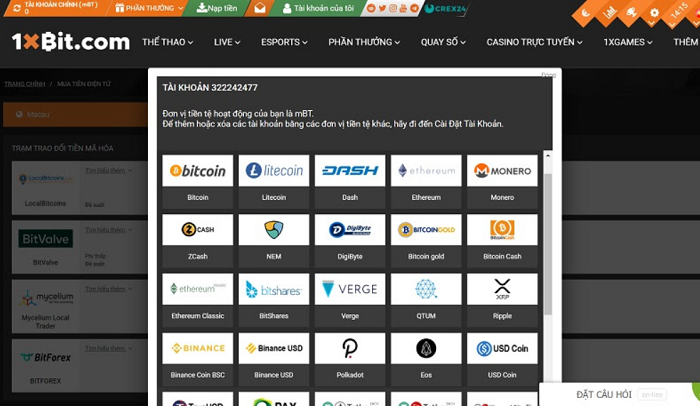 Các phương thức nạp rút tiền tại 1xBit