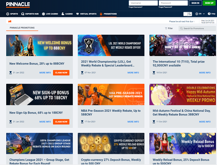 Nạp tiền ngay để hưởng những ưu đãi hấp dẫn tại Pinnacle